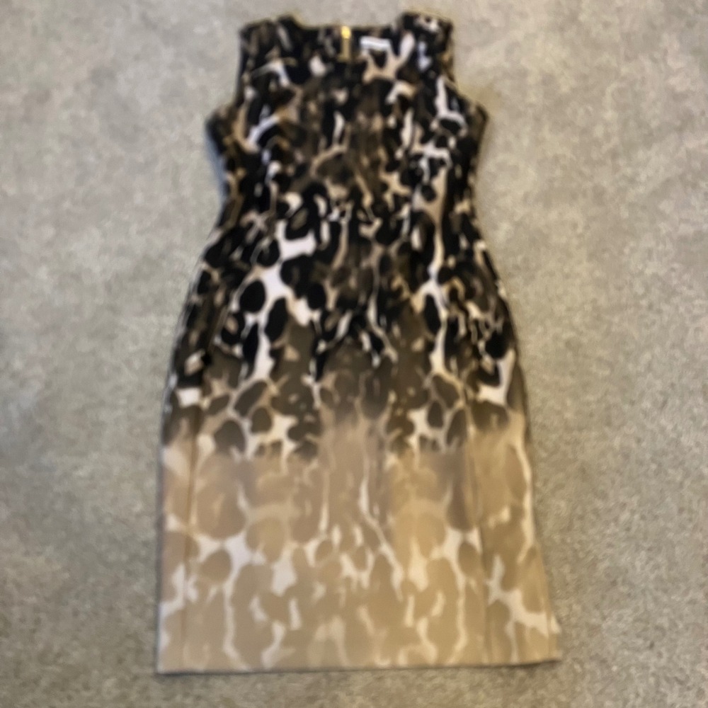 Calvin Klein Leopard Print Ombre Sheath Dress Sleeveless Gold Zipper Size 12